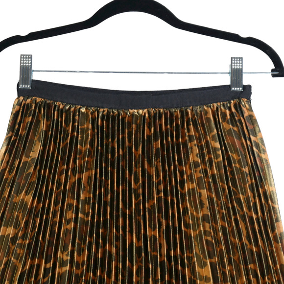 J Crew Skirt Womens 00 Brown Midi Animal Print Pleated Elegant Timeless Chic - Picture 2 of 8